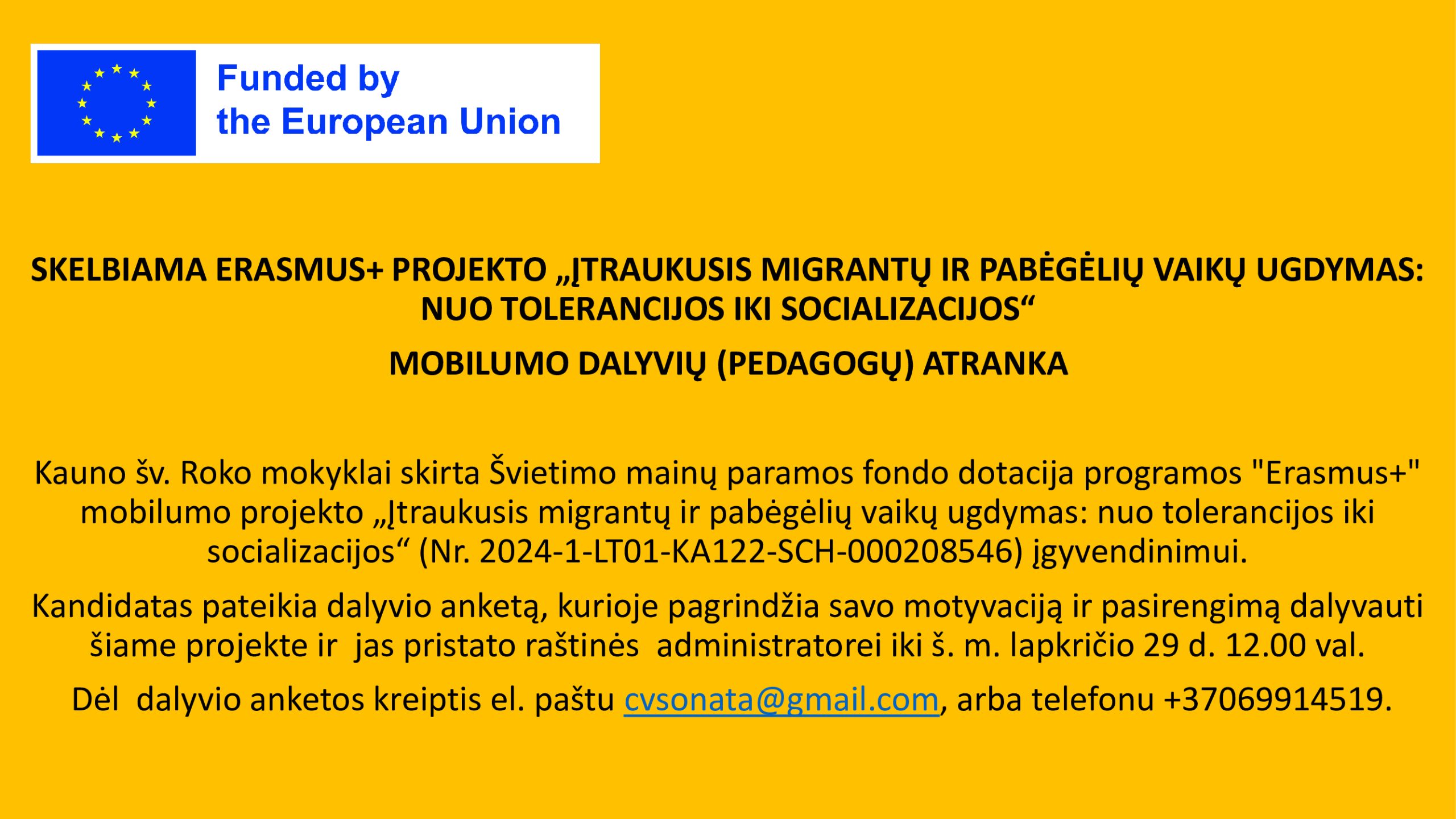 Read more about the article Skelbiama pedagogų atranka į Erasmus+ Projektą „Įtraukusis migrantų ir pabėgėlių vaikų ugdymas:Nuo tolerancijos iki socializacijos“